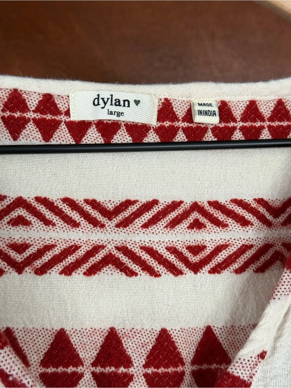dylan - Embroidered Boho Tunic Top - Red / White - Women’s Large